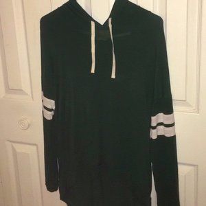 drk green hoodie w/ white stripes/bottom band